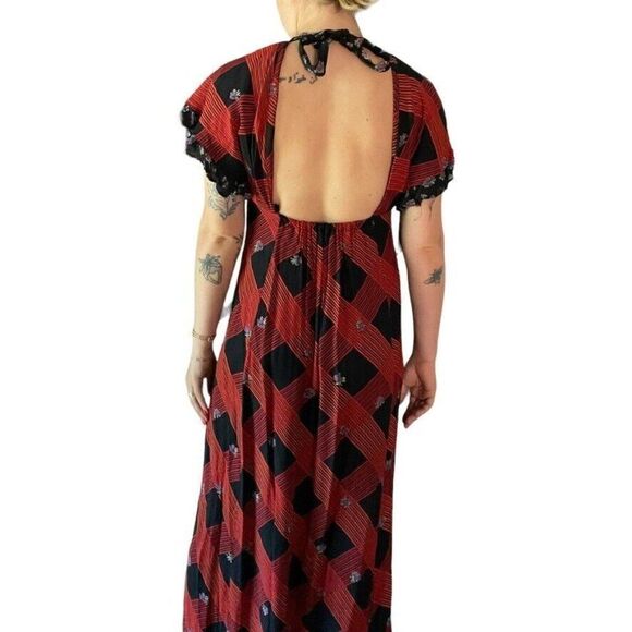 Vintage 1970s Young Innocent Red Plaid Gothic Grunge Prairie Cottagecore Dress M - Picture 7 of 10
